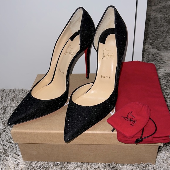 SOLD!!!! Authentic Christian Louboutin black glitter 42 Iriza 100 pumps heels - Picture 2 of 14